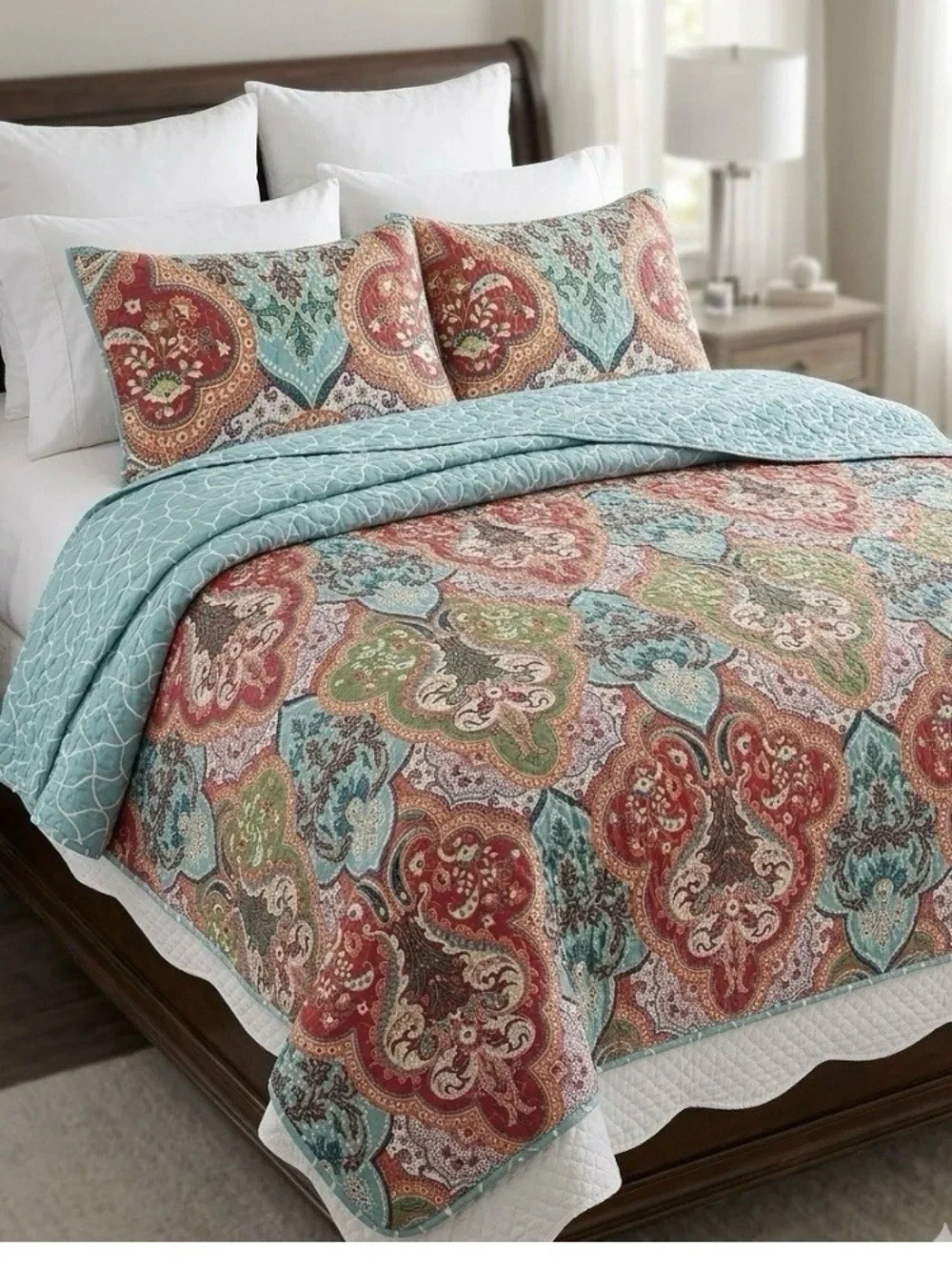 Reversible Paisley Quilt Set with 2 shams King- Home Bedding